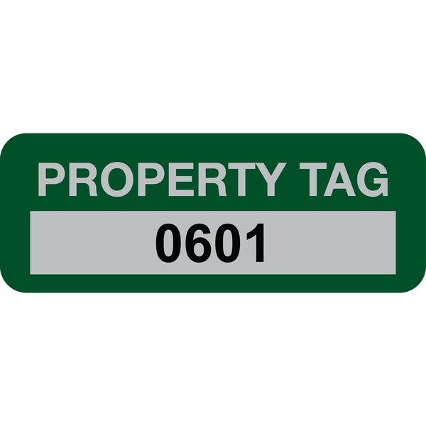 Lustre-Cal Property ID Label PROPERTY TAG5 Alum Green 2in x 0.75in Serialized 0601-0700, 100PK 253740Ma1G0601 - main